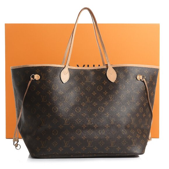 Authentic Louis Vuitton Neverfull GM Purse Monogram Tote Shoulder Bag Brown Tan - Picture 2 of 16